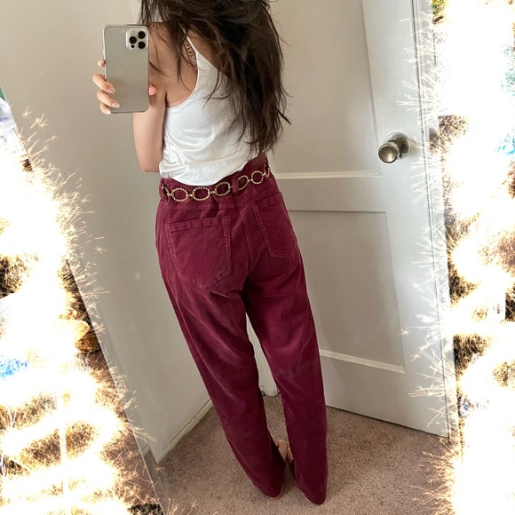 Red Corduroy High Waist Pants - Picture 5 of 7